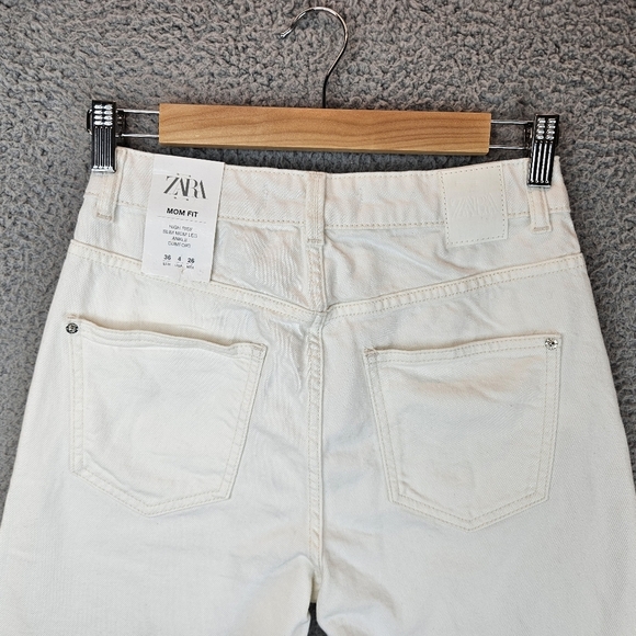 Zara White Jeans Womens Sz 4 Denim High Waisted Mom Fit Ankle Length Comfort - Picture 7 of 12